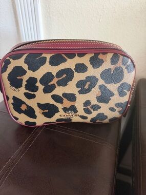 Coach Leopard Print isla chain  Crossbody Black and burgundy